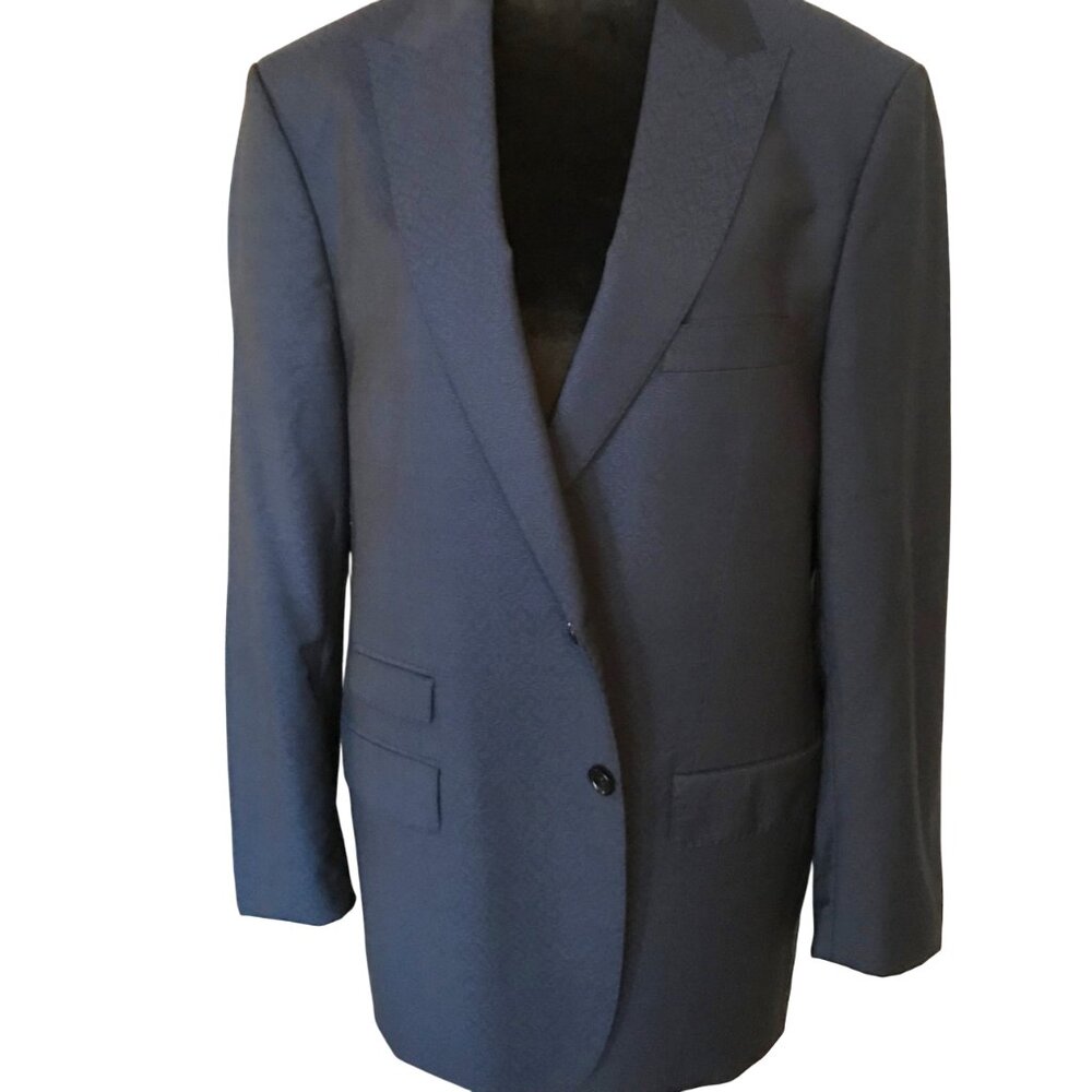 Emilio Guido Navy Paisley Wool Blazer, Vintage 90s Lightweight Sport Coat Sz 42